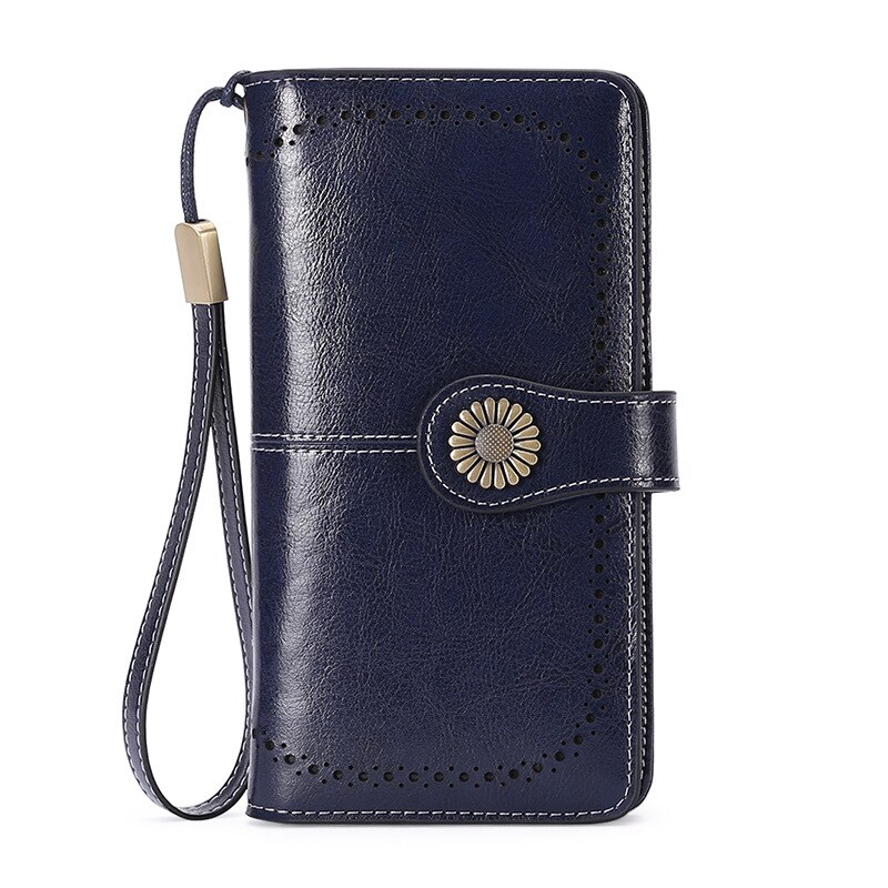 Zency Women's Wallets Made Of Genuine Leather Large Capacity Coin Purse Card Holders Long Wallet Black Grey: Deep Blue