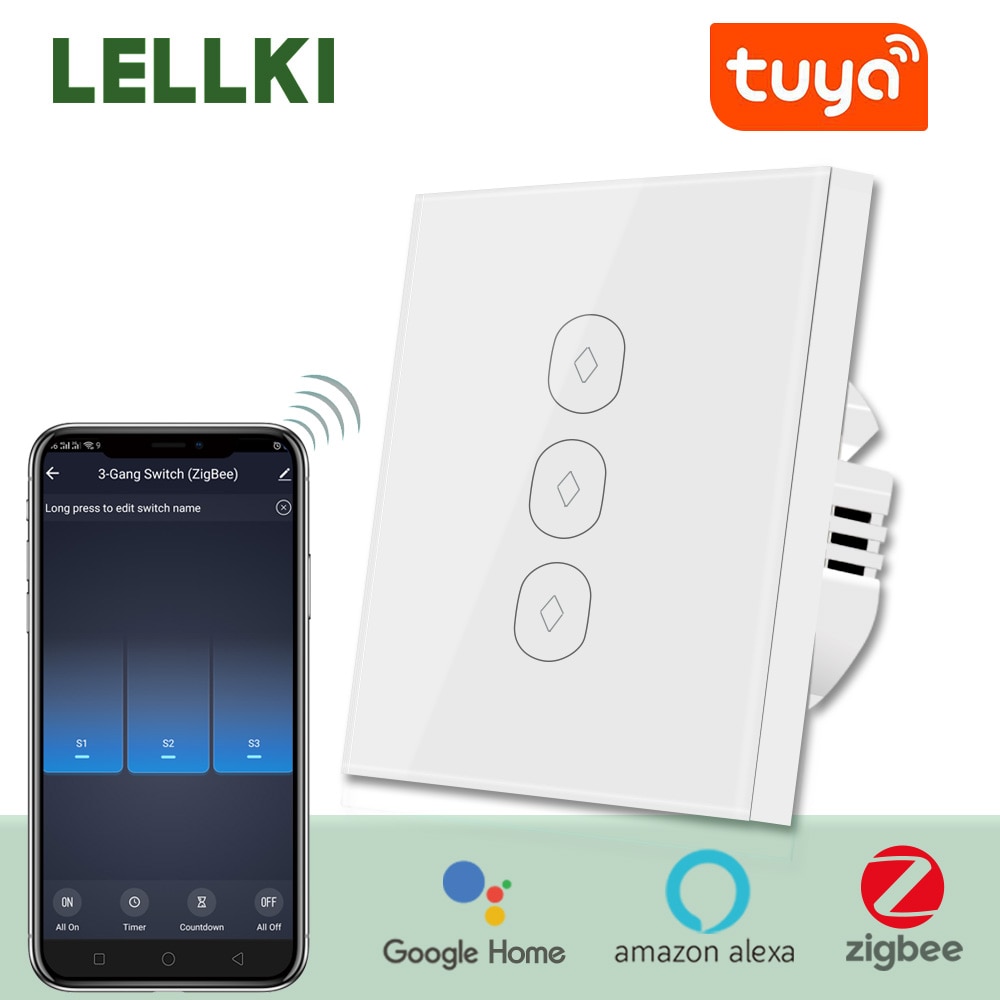 Lellki Zigbee Schakelaar Tuya Eu Muur Touch Smart Lichtschakelaars Afstandsbediening 10A 220V Smart Leven App Alexa Google thuis Assistent