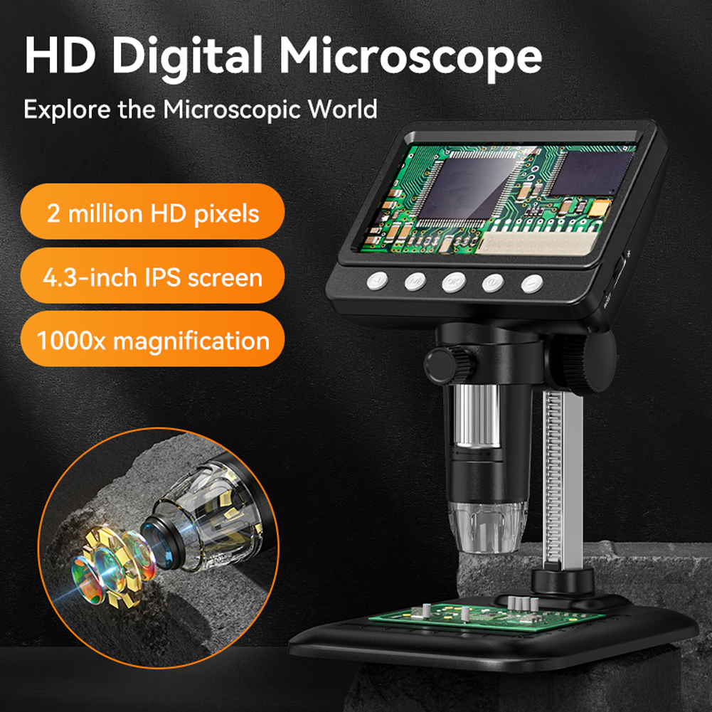 Microscopio Digital de 4,3 pulgadas, lupa Digital portátil de mano 1080P 1000X, recargable por USB para soldadura de reparación de placas de circuito
