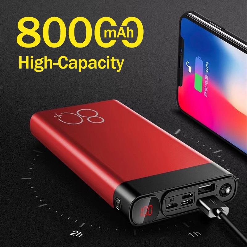 80000Mah Draagbare Power Bank Met Led Licht Hd Digitale Display Charger Travel Snelle Opladen Powerbank Voor Xiaomi Samsung Iphone