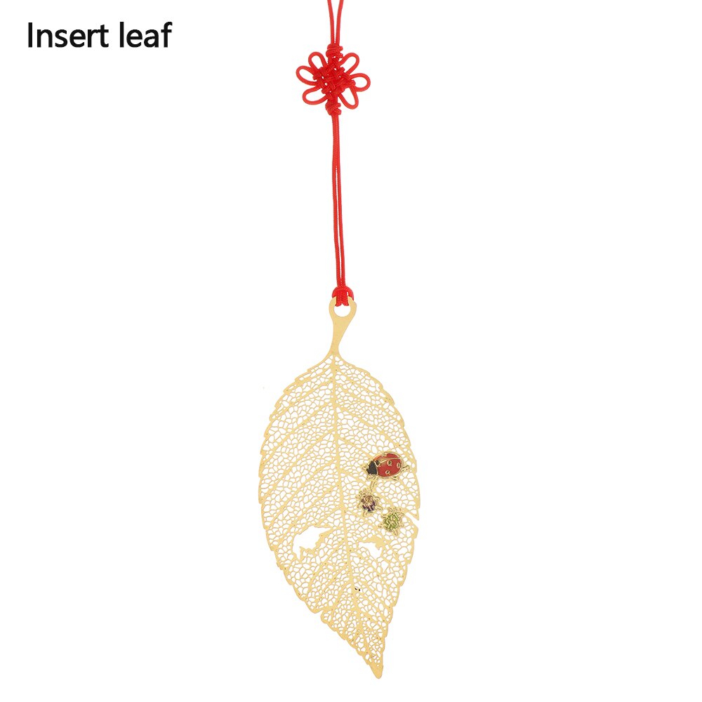 Beautiful Hollow Metal Bookmark With Red Strap Students Stationery Chinese Style Black Leaf Butterfly Feather Book Markers: insert leaf