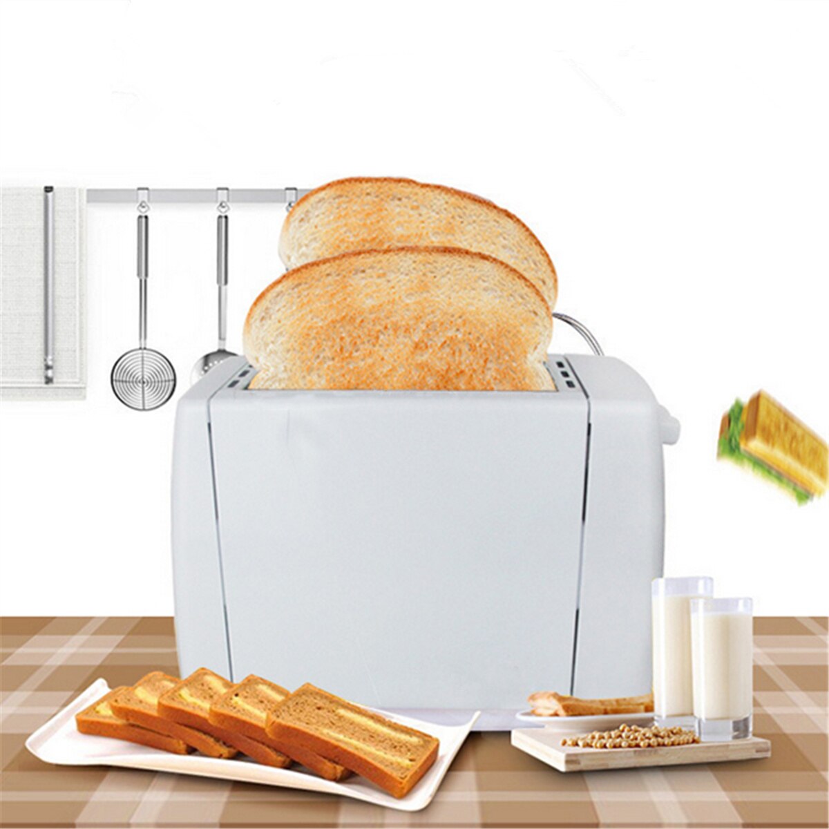 750W 2 Slices Electronic Toaster Automatic Bread Toaster Sand Breakfast Tool Two-slot Toasters Home Baking Bread Maker Machine