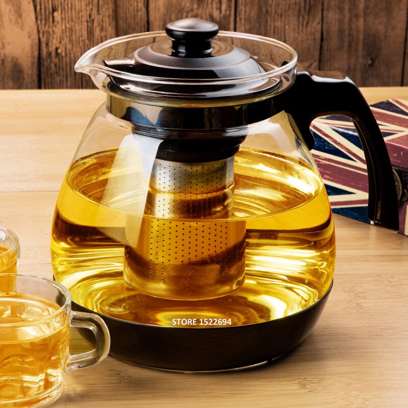 Tetera de vidrio con filtro de Infusor de acero extraíble, tetera de de 1.6L y 2.3L, opcional, Premium