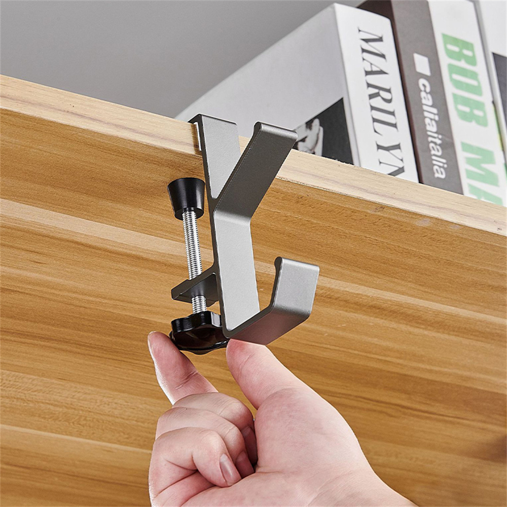 Justerbar skrivbordskrok headset ryggsäck förvaringshängare stansfri aluminiumlegering hemmakontor klassrum organisatör klämma