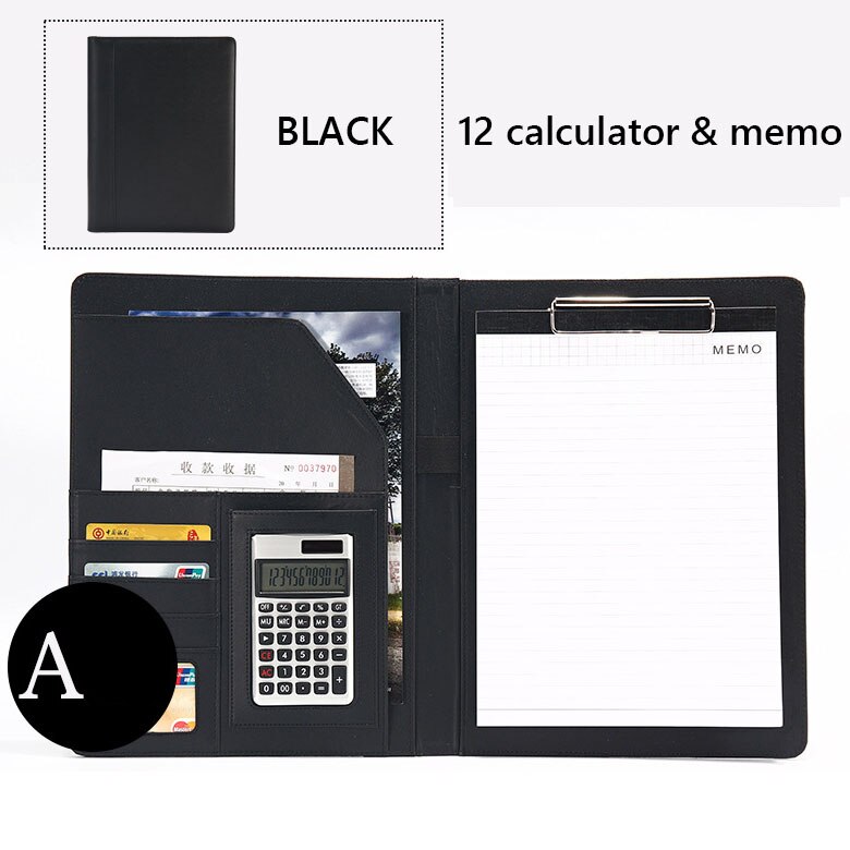 Datei Mappe A4 mit Taschenrechner Multifunktion Datei Papier Organizer Manager dokumentieren Pads Aktentasche Padfolio Tasche Geschäft Lieferungen: BlackA