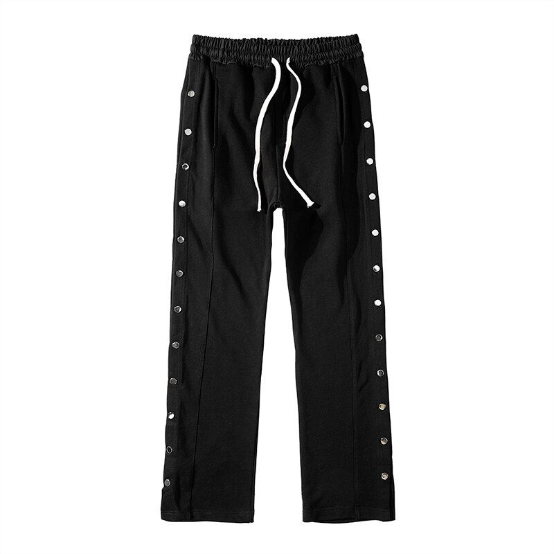 Double bouton latéral survêtement pantalons de survêtement hommes élastique Wasit Streetwear décontracté Hip Hop pantalon large jambe Harajuku Cargo pantalon: XL / Black