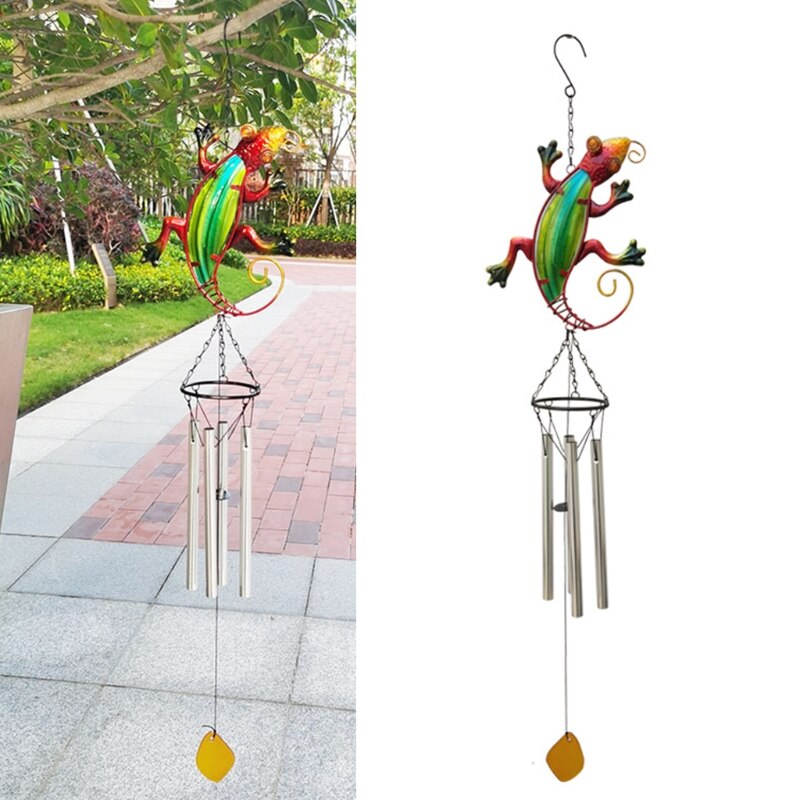 Metal Art Lizard Wind Chimes Bells Indoor Outdoor Stained Glass Windchime for Window Garden Yard Patio Decor