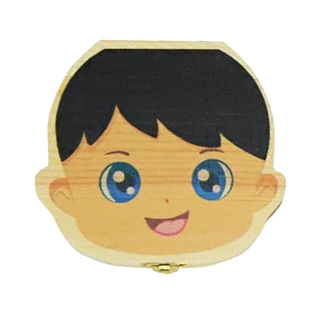 Wood Tooth Box 4 Patterns Baby Kids Tooth Box Storage Baby Milk Teeth Collect Organizer Spanish English French Russian Case: Frence  Yellow Boy