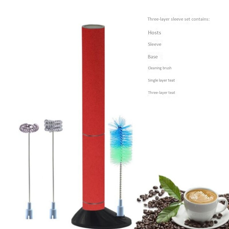 Powerful Electric Milk Frother Steel Spring Whisk Foam Maker with Cleaning Brush and Sleeve Rotor Set