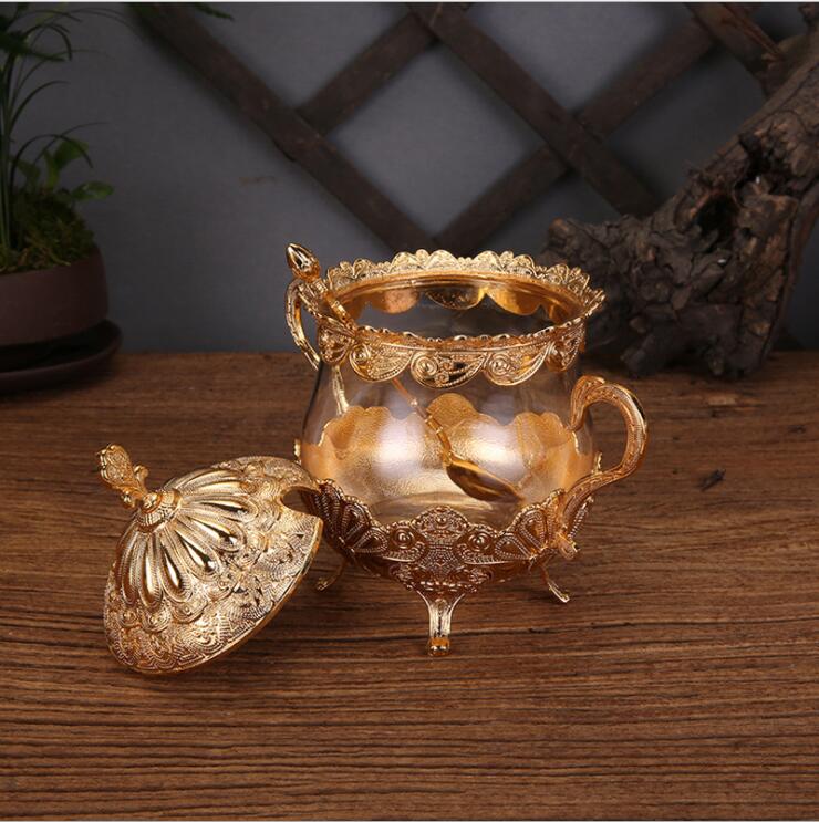 gold/silver glass jars with lids metal candy jar food container storage containers glass bottle glass container TWG012