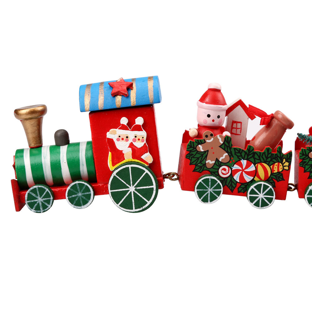 Toys for children 4 Pieces/set cartoon Wood Christmas Train cute Festival Ornaments Home Decoration for Kids Toy