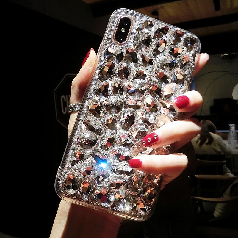 Funda de teléfono para IPhone 11 XR 7 8 11 Pro Max X XS Max Plus 6 6s, funda de lujo para teléfono móvil, funda completa de diamantes de imitación anticaídas