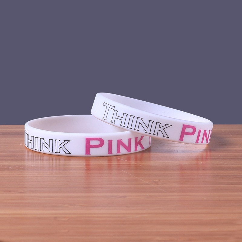 PBR080(20), regalo promozionale braccialetto di consapevolezza del cancro al seno pensa al braccialetto in Silicone Rubbler con stampa a nastro rosa