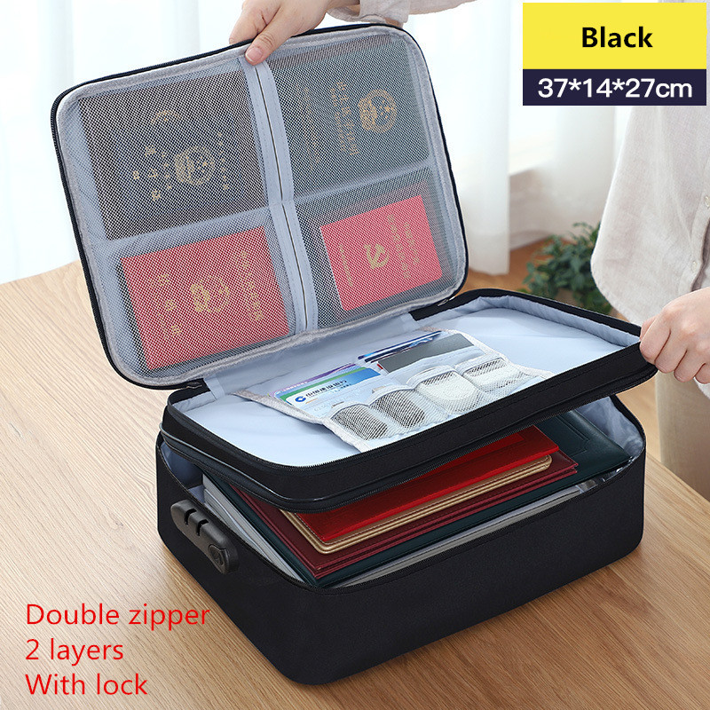 Bolsa de almacenamiento de documentos multiusos de gran capacidad, bolso de Material impermeable para organizar el hogar, viaje de negocios, organizador de archivos, maletín: B2 Black