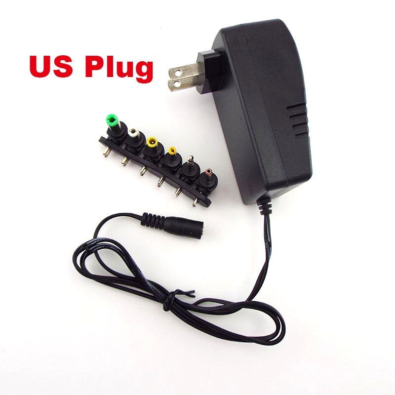 Universal 30W Portable Charger AC to DC Adaptor Adjustable Power Supply Set 6 Tips Connector Plugs for Laptop Notebook: US