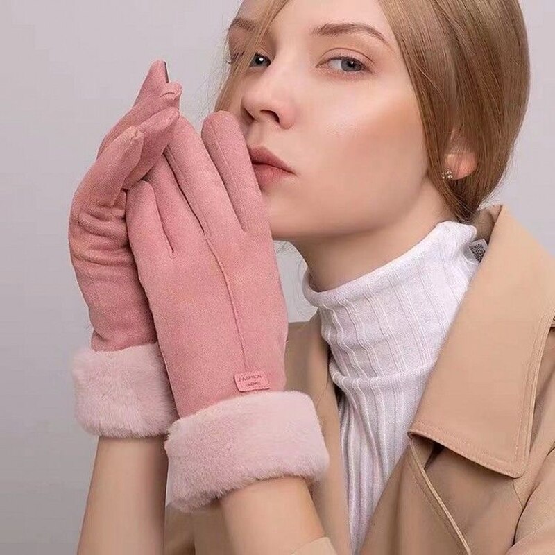 Naisten käsineet talvi lämmin kashmir söpö karvainen lämpimät rukkaset kokosormi lapaset ulkourheilu kosketusnäyttö naisten käsineet