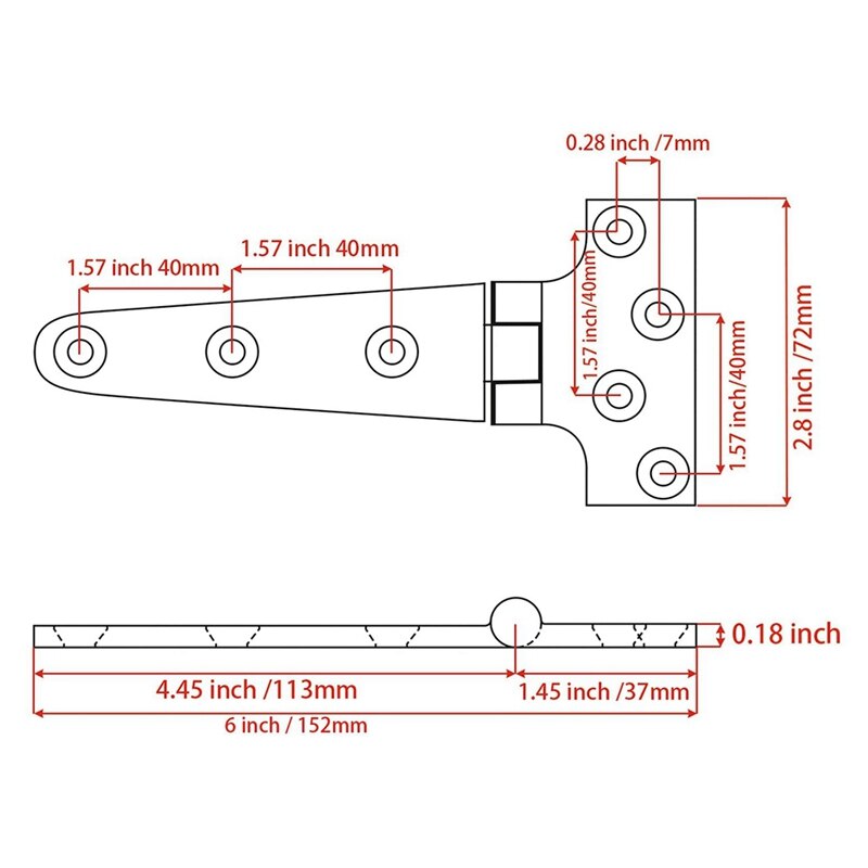 T-Shaped Thickened Hinges, Stainless Steel Industrial Hinges, Cabinet Glass Door Hinges
