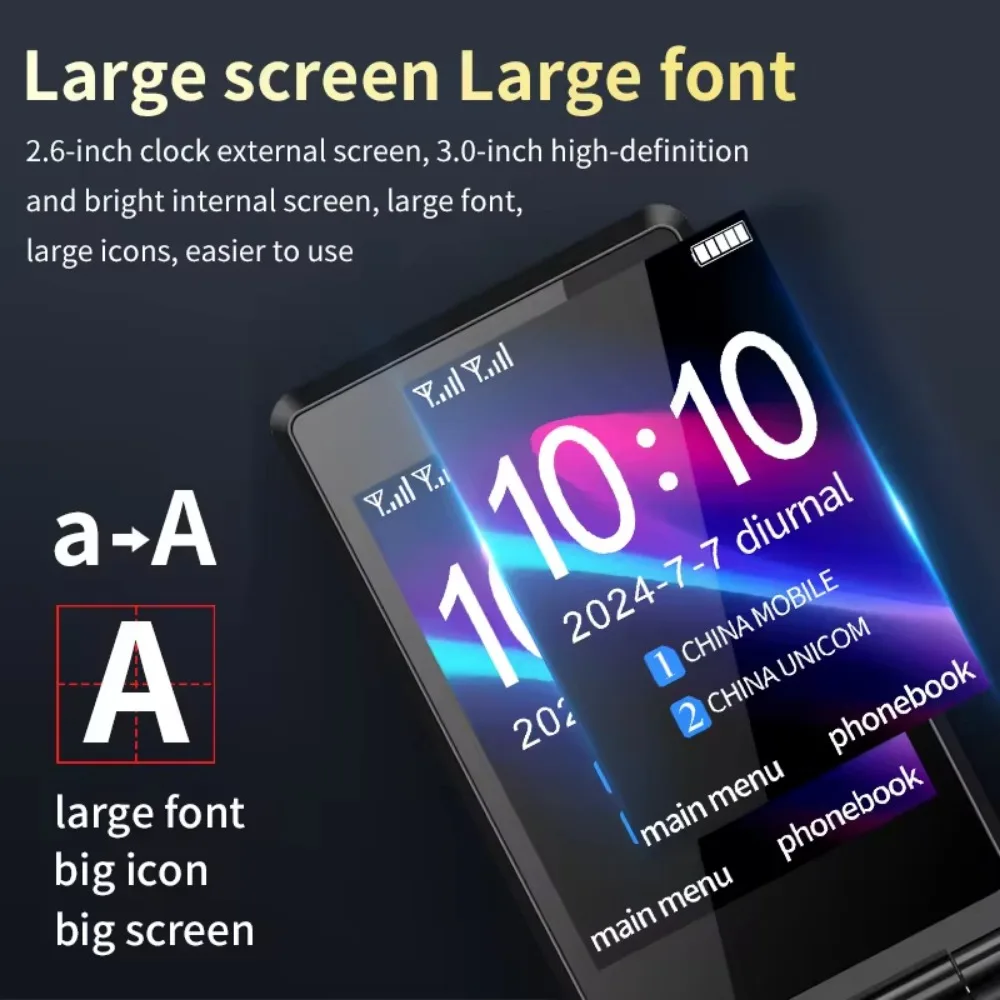 Yeemi m7 + robusto 4g recurso telefone botão grande banda completa flip telefone duplo sim tela dupla celular para velho 6800mah bateria grande