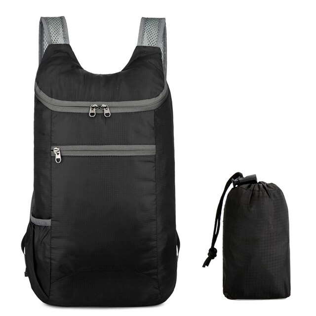 Mochila impermeable de 20L para hombre y mujer, bolso de día plegable, ultraligero, para viajes al aire libre, senderismo, escalada: 98048-Black