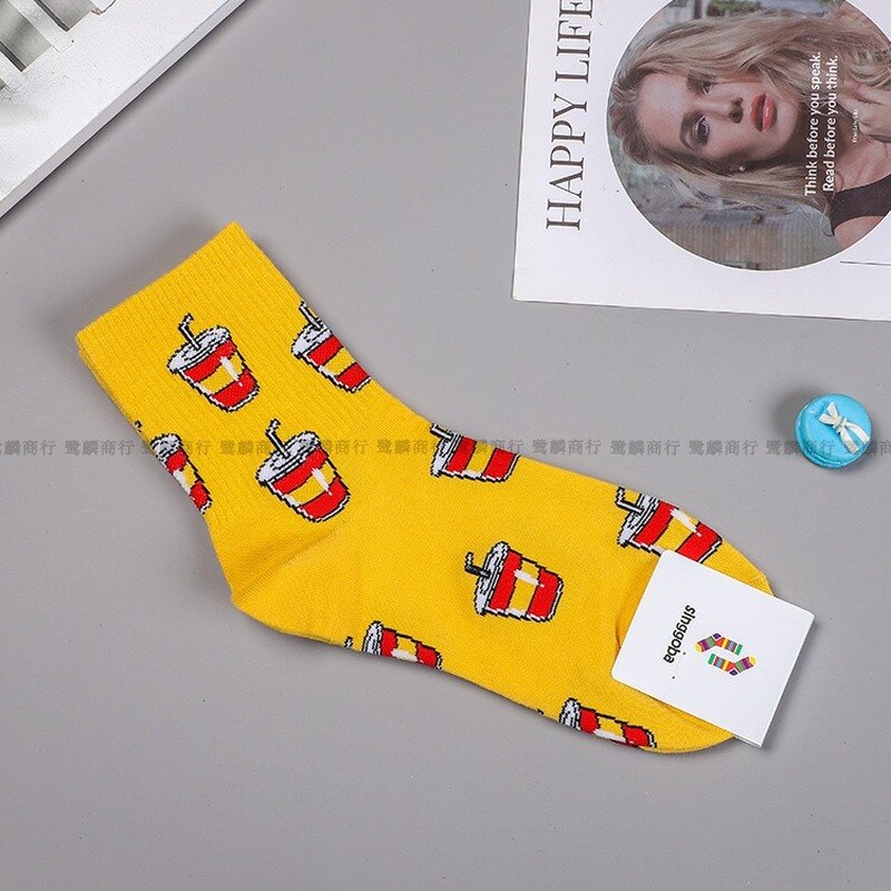 Nourriture femmes chaussette dessin animé femme chaussettes femmes décontracté coton Sox filles automne hiver à la hambourg frites Pizza Skarpetki