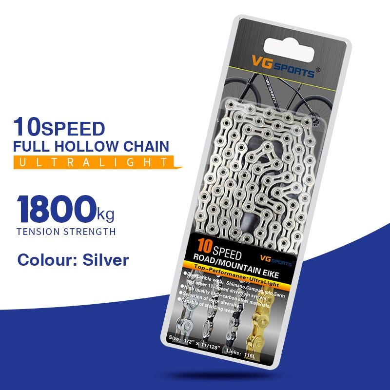 Fahrrad Kette 8 9 10 11 Geschwindigkeit MTB Rennrad Halb/Voll Hohl Kette Silber Gold Regenbogen Ketten für shimano SRAM Campanolo System: X10SLR Silber-