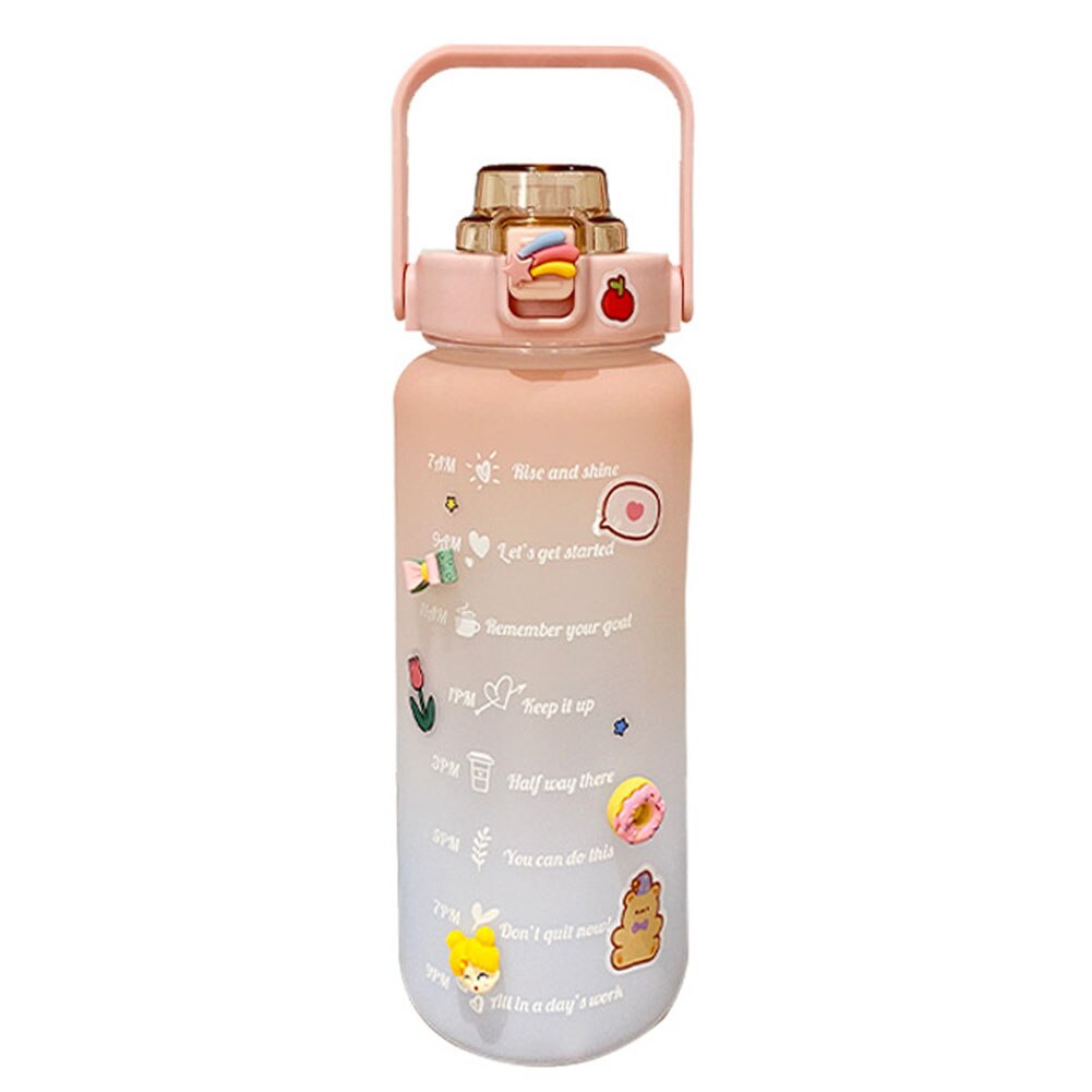 2L Große Kapazität Wasser Flasche mit prallen Kappe Timeline Erinnerung draussen Sport und Fitness Dicht Peeling Tasse mit aufkleber: Gradient Pulver