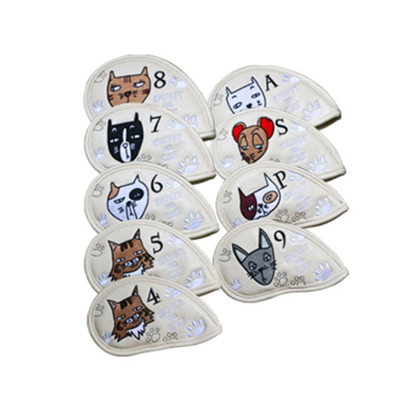 9 Pcs Portable Golf Club Headcovers Cute Cartoon Pattern PU Waterproof Cover: White