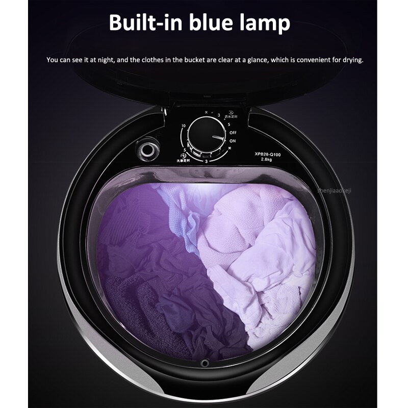 2.8Kg Single Cylinder Home Washing Machine Semi-automatic Mini Clothes Washer Stainless Steel Buckets Elution integrated 220v