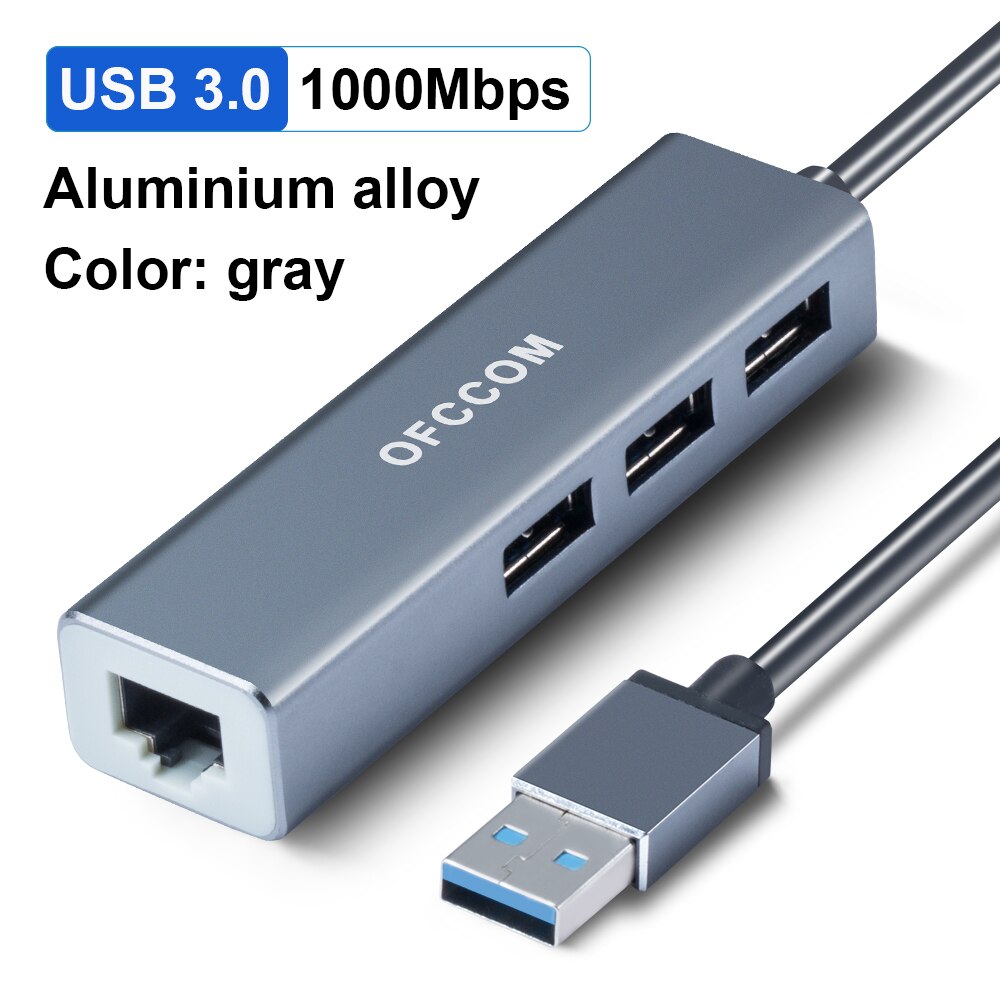 Ofccom Usb C Ethernet Usb 3.0 2.0 Naar RJ45 Hub 10/100/1000Mbps Ethernet Adapter Netwerkkaart usb Lan Voor Macbook Windows: USB3.0 1000M Gray