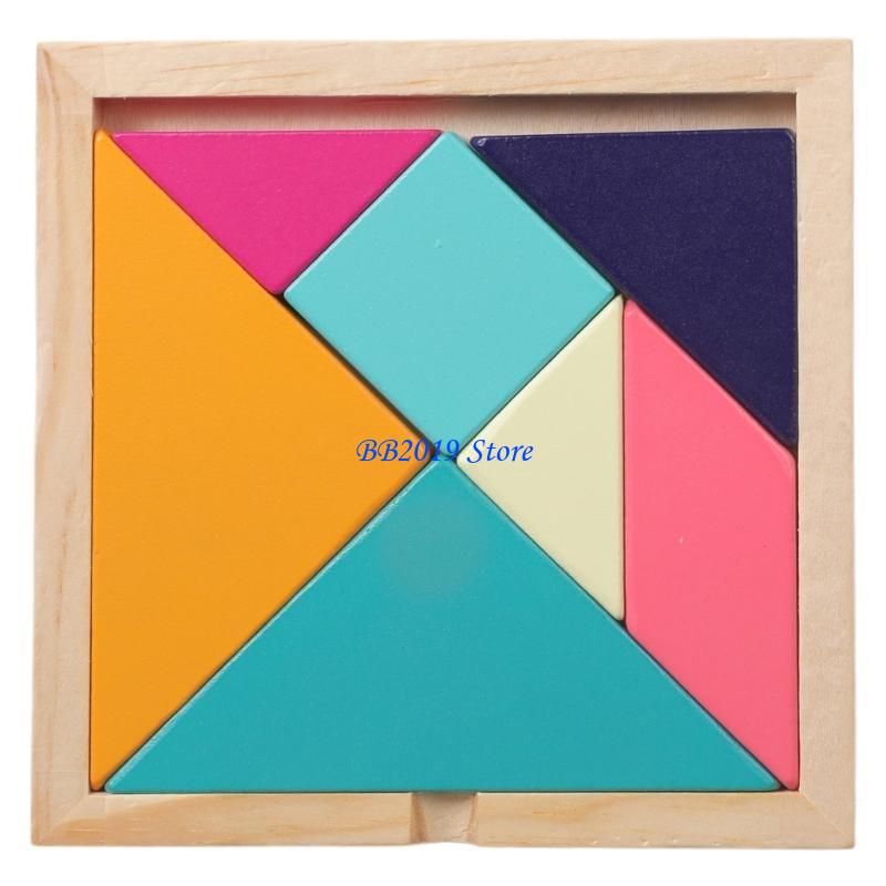 Q0kb wooden puzzles, colorful tangram puzzle board, cutting puzzle, toddler, baby, educational sorting game, preschool age: Silver
