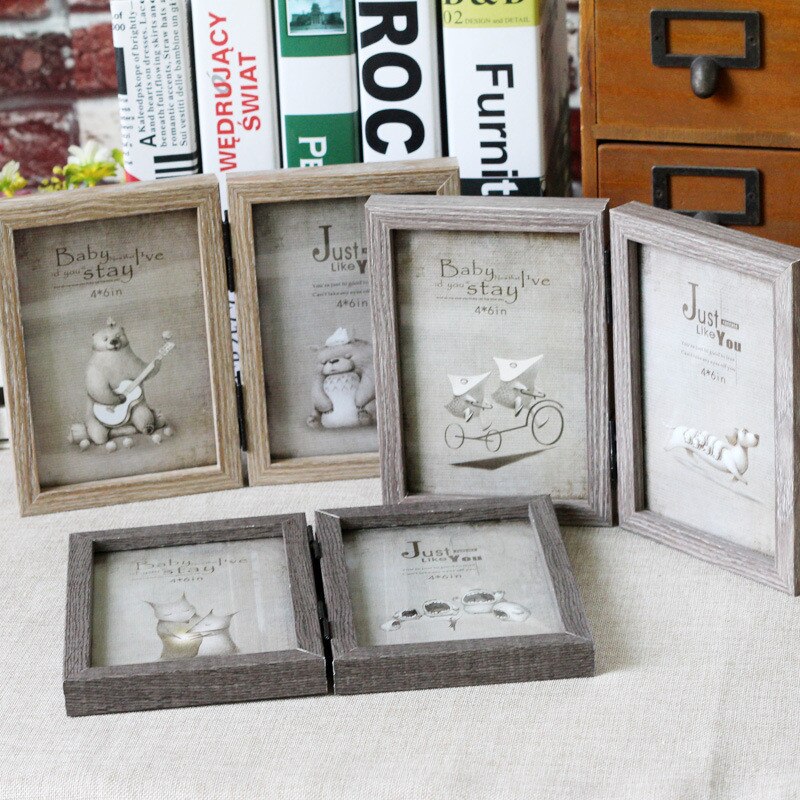 2-sided Wooden Photo Frame Nordic Picture Frames Modern Rectangle Home Office Desktop Decoration Wood Frame Ornaments Holder