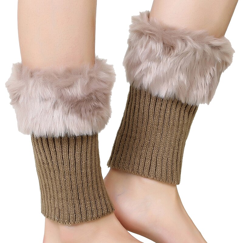 Plush Women Ankle Cover Winter Thermal Leg Warmer Knitted Solid Female Woolen Leg Sleeves Covers: Khaki