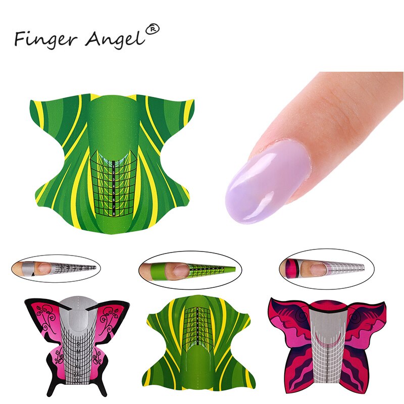 Vinger Amgel 100 stks/partij Vlinder nail forms Nail Gereedschap Nail Uitbreiding Formulieren Sticker Nail Forms UV Gel Acryl Franse
