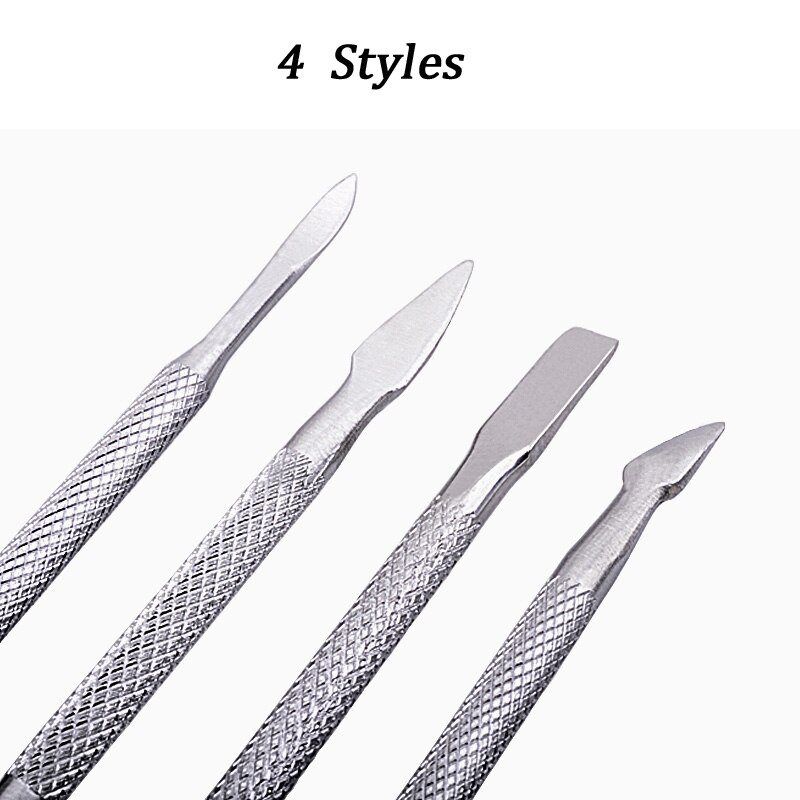 Juego de Herramientas de acero inoxidable para manicura y pedicura, Juego de 4 unids/set, cuchara de doble punta para empujador de uñas, limpiador de cutículas