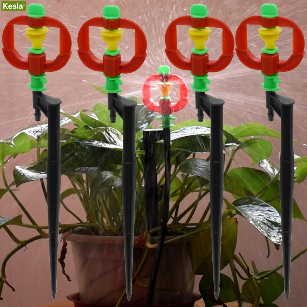 KESLA 5PCS Micro Rotating Sprinkler 360 Degree Spinning Spayer w/ Stake Garden Dirp Irrigation 4/7mm 1/4'' hose Watering Nozzle