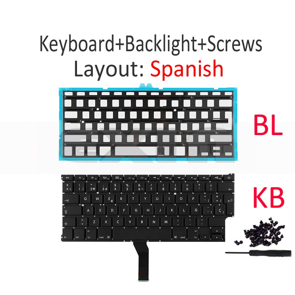 for Apple Macbook Air 13" A1369 A1466 Spnish Spain Keyboard with Backlight Backlight Replace Year