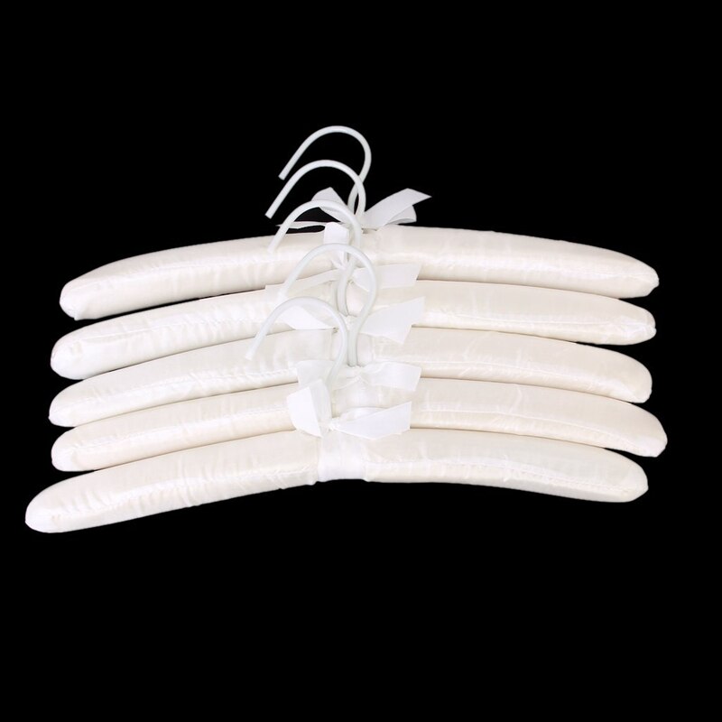 Clothes hanger 5 X White Satin Padded Clothes Hook Hanger Luxury padded satin hangers with wire hooks Satin covering holds even
