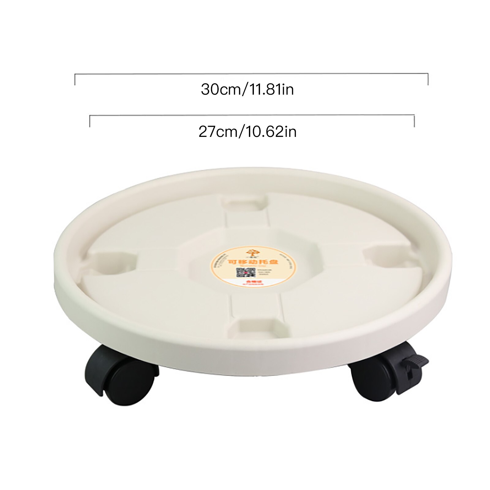 Flower Pot Tray Round Plastic Tray Caster Wheels Pallet Tray Vase With Rollers Flower Plant Pot Holder: White 300