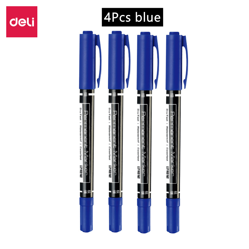 4/6/9pcs Deli Double Headed Permanent Marker Pen Set Fine Point Waterproof CD Marker Thin Nib Crude Nib 0.5mm-2mm Fine Color: Yellow