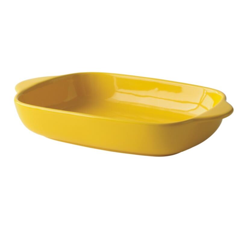 European-Style Glazed Ovenware Baking Dish Double-Eared Rectangular Ceramic Baking Mould Pasta Dishes Pans Baking Tray Kitchen: Yellow