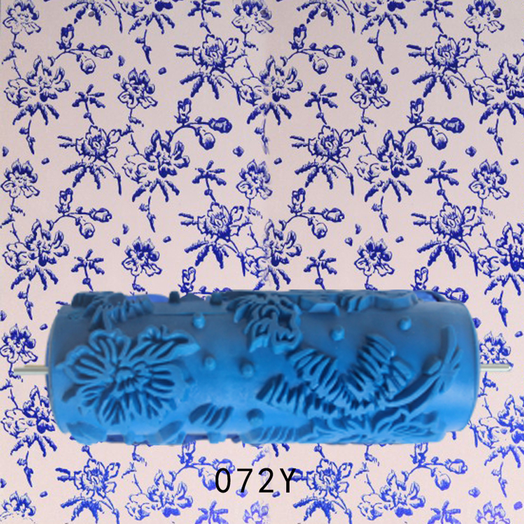 5'' Rubber Embossed Flower Pattern DIY Paint Roller Sleeve Decorative Texture Roller for Wall Painting Machine: Creamy-white