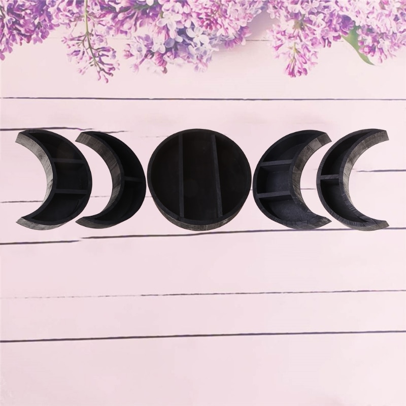 Estante de almacenamiento con forma de Luna para decoración del hogar, estantería de madera rústica montada en la pared, colgante, para exhibición de fotos, 3/5 Uds.