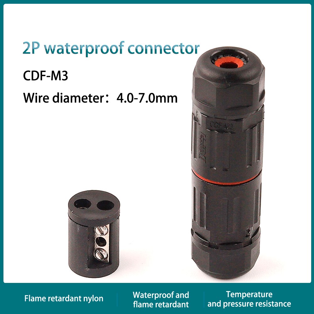 IP68 Waterproof Wire Connector Electrical Cable 2/3 Pin Outdoor Plug Socket Waterproof Straight Connector Quick Screw Connection: 2P CDF M3 4-7mm