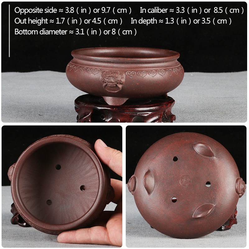 Mini pot à fleurs à sable violet | Petit pot à bonsaï, bassin non glaçure, pot de fleurs de jardin, YiXing: Mini-Old-red-01