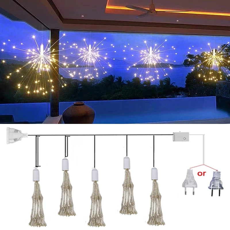 500-LED-Lichterkette mit wunderschönem Feuerwerk, DIY, Weihnachten und Neujahr, Schlafzimmer, Dekoration, Beleuchtung, Girlande, Lichterkette