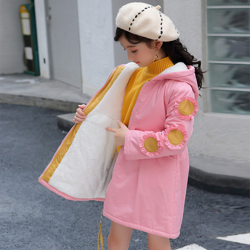 Girls Hoodies Winter Jackets for Girls Teenage Winter Coats Children Wintercoat Kids Warm Outerwear Girls Winter Trench Coat: Pink / 7