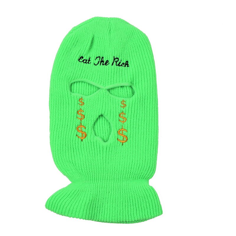 Masque en tricot avec lettres brodées, cagoule 3 trous, chapeaux, de personnalité de fête, Ski unisexe, cyclisme, bonnets de sport au: 03