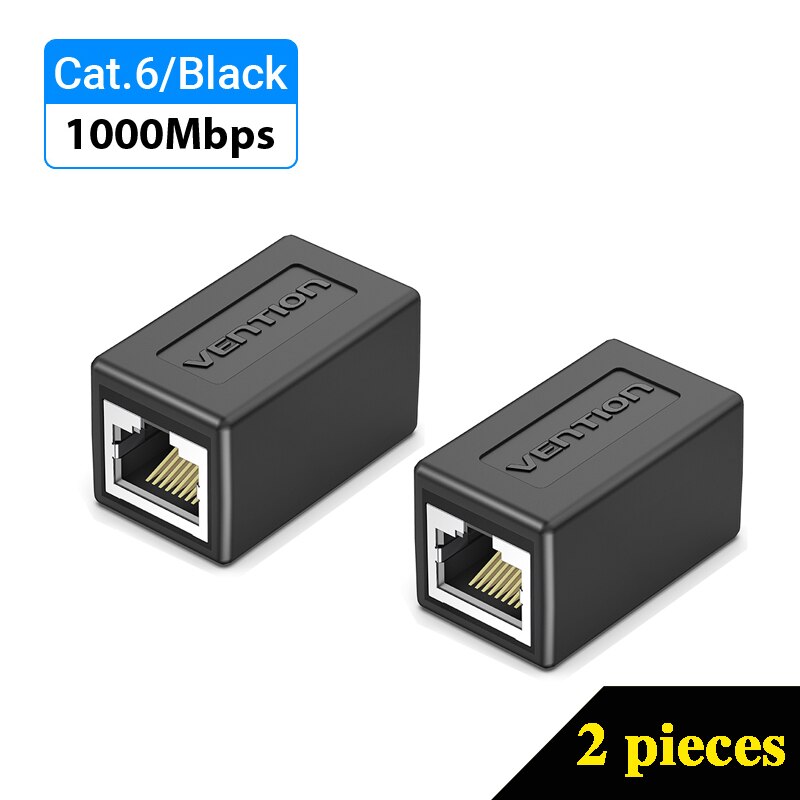 Connettore Cat7 RJ45 Vention Cat7/6/5e Ethernet femmina a femmina 8P8C adattatore di estensione prolunga di rete Patch per cavo Ethernet: Black IPVB0 2pcs