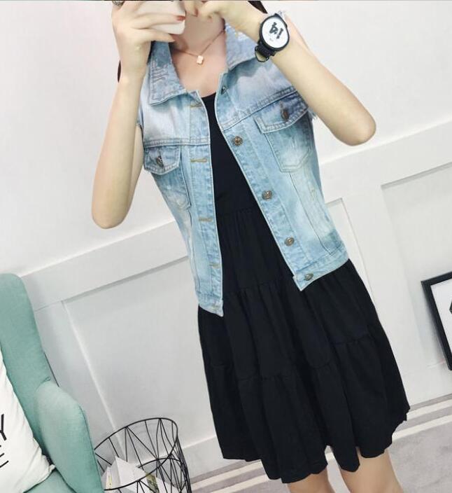 Rlyaeiz lente zomer korte denim dames vest casual slim enkelrijs colete feminino mouwloze jeans jassen jassen