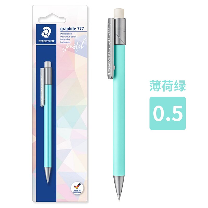 1 stk tysk staedtler macaron farvesystem 0.5mm automatisk blyant 777-05 bkpa studerende skrivning er ikke let at bryde: Myntegrøn